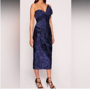 Marchesa Strapless Midnight Blue Dress